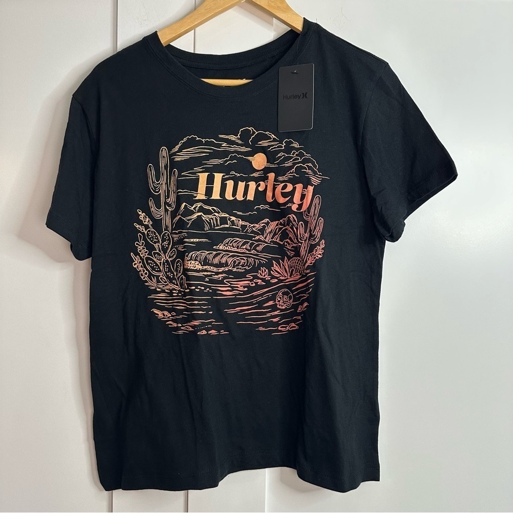 Hurley Black desert Graphic T-Shirt Large cropped boxy oversized sunset orange